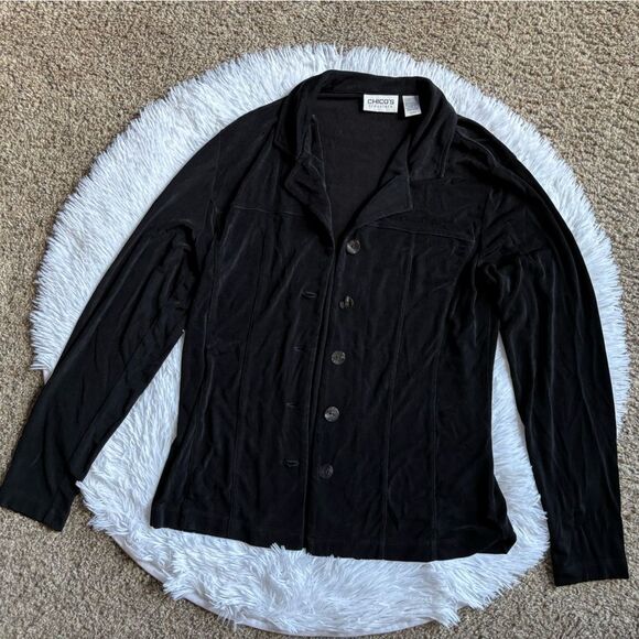 Chico’s Travelers Jacket Black Lightweight Womens Size Small Broken Button - Picture 1 of 7